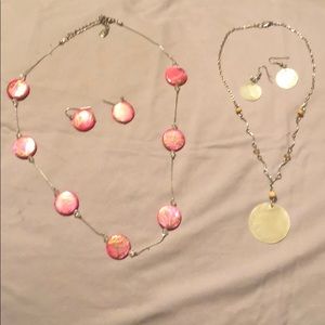 Lot of 2 necklace and earring sets.